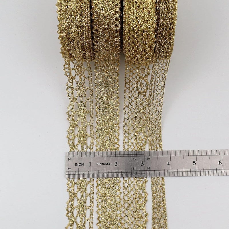 AIETSYEI Gold Lace Trim Vintage Crochet Ribbon Craft Gold Lace for Sewing, Gift Package Wrapping, Bridal Wedding Decoration, Scrapbooking Supplies - Image 2
